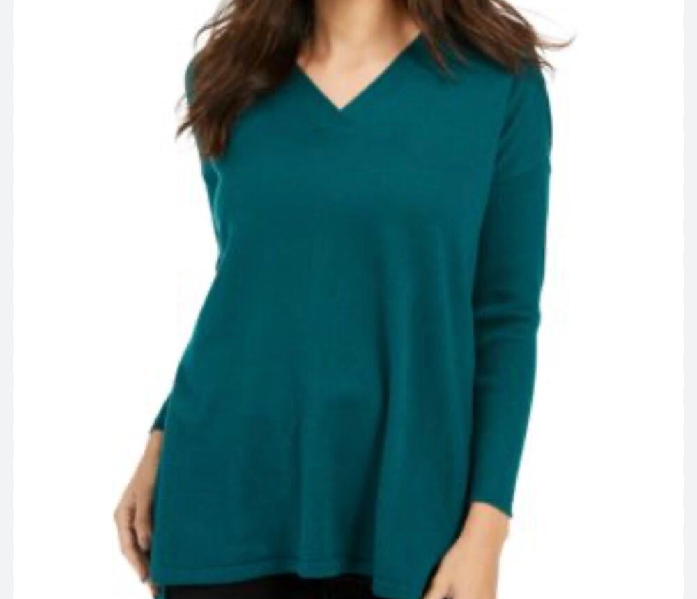 Adrianna Papell tunic long sleeve dark green teal minimalist lounge XLarge